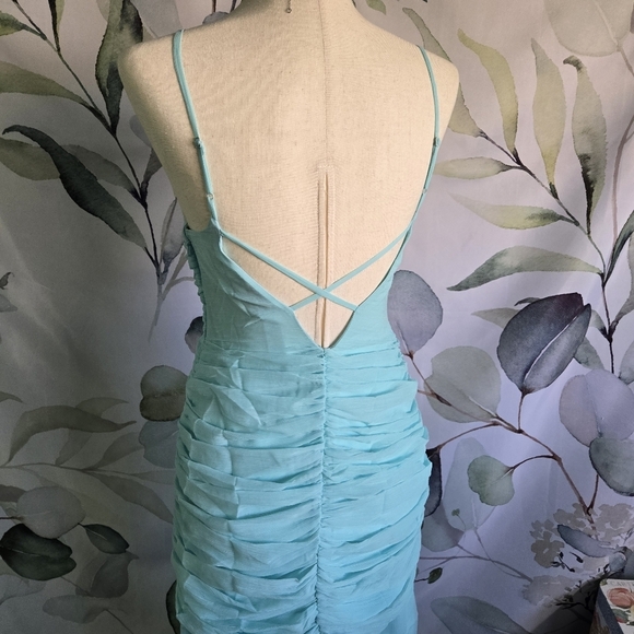 ASOS | Ruched Front High Low Frill Maxi Prom Dress in Aqua sz 2 - Picture 6 of 10